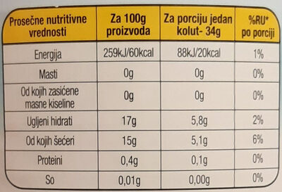 Ananas kolutovi - Tableau nutritionnel - sr