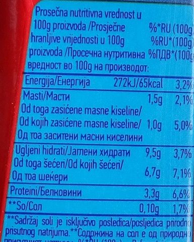 Moja kravica milkshake - jagoda - Tableau nutritionnel - sr