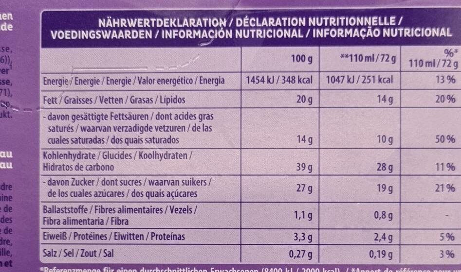 Milka Choc Topped Cone - Nutrition facts - fr