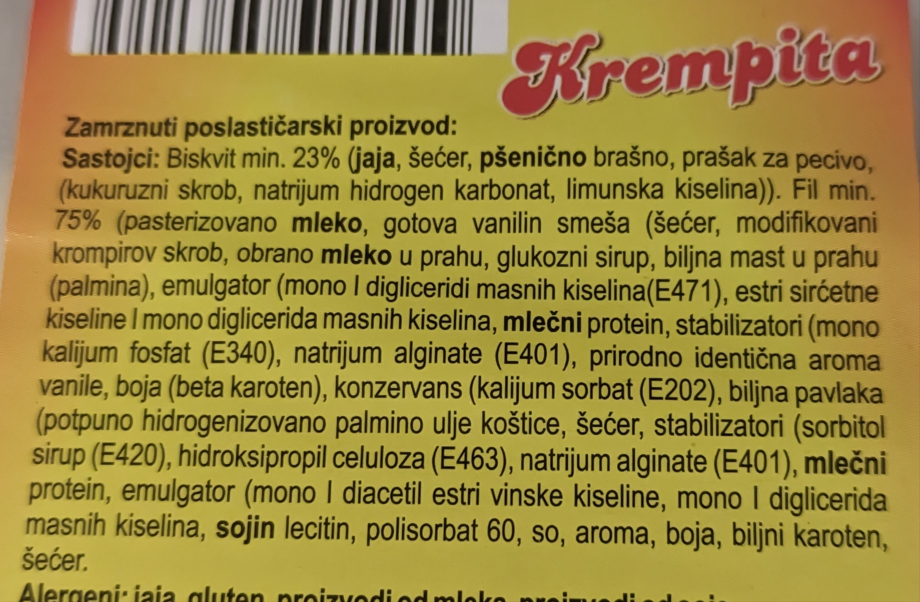 Krempita - Ingredients