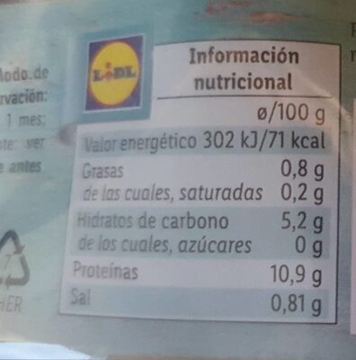 Almejas cocidas - Informació nutricional - es