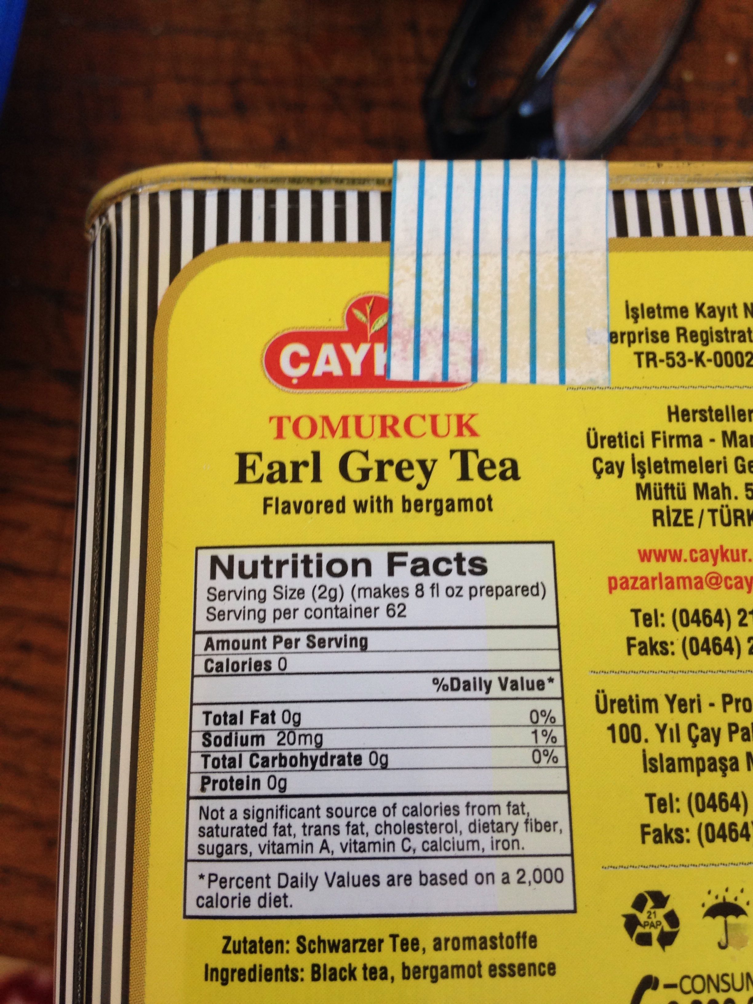 Caykur Gray Tea - Ingrédients