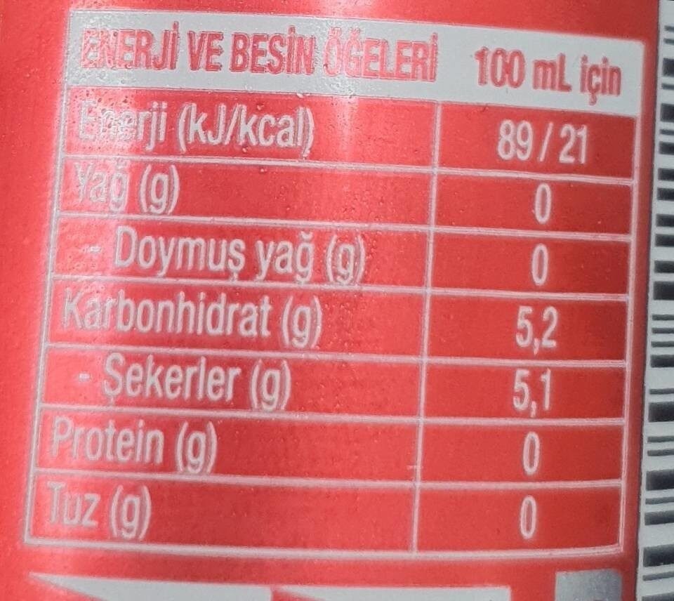 Cola Turka - Tableau nutritionnel