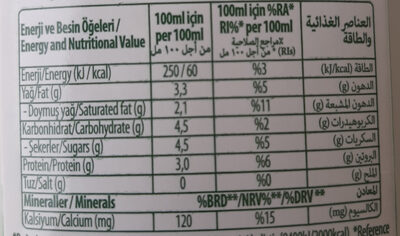 Pinar Süt 1 lt - Nutrition facts - tr