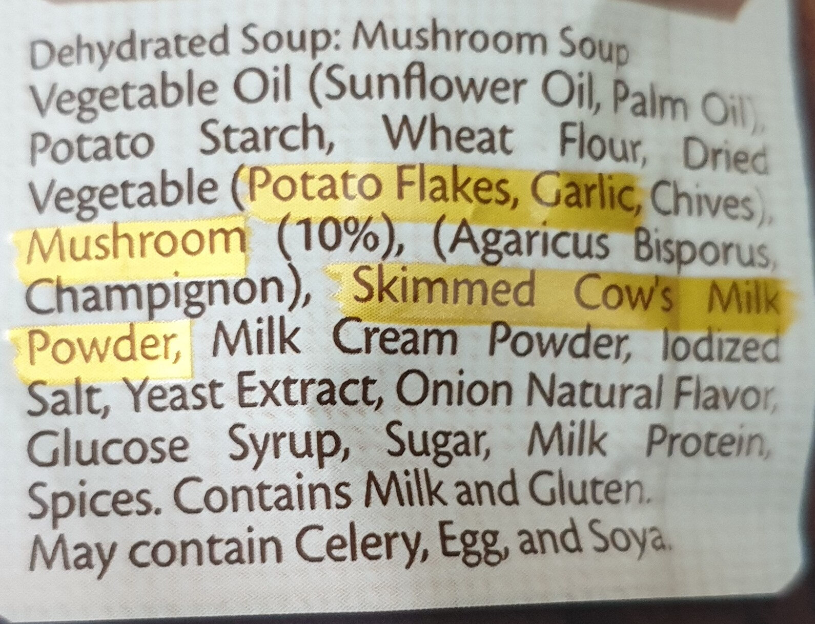 Maggi Excellence Mushroom Soup - Ingredients