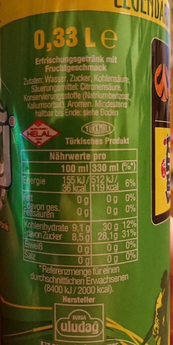 Uludag Lemonade 24X0,33L, (DPG) - Nährwertangaben