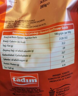 Tadim - graine de tournesol - Nutrition facts - fr