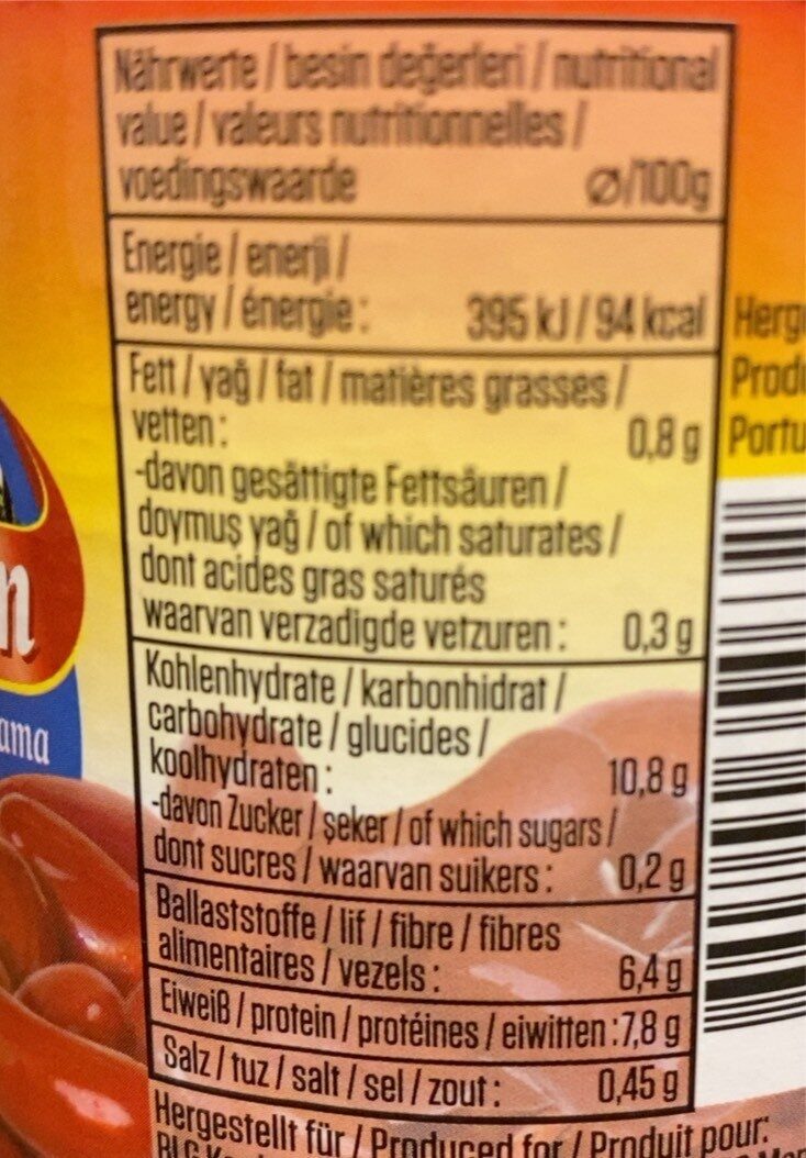 Rote Kidney Bohnen - Nutrition facts - fr