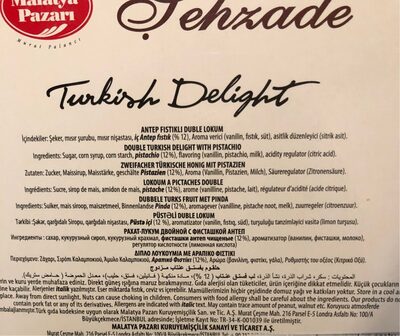Malatya Pazri Turkish Delight Pistachio - Nutrition facts - fr