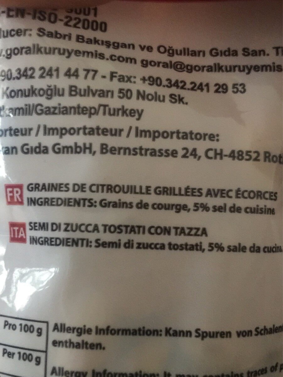 Geröstete Kürbiskerne, gesalzen - Ingredients - fr