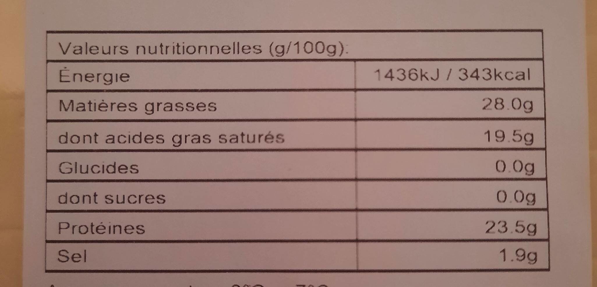 Gouda tranches 15×5 cm - Tableau nutritionnel