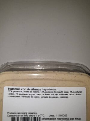 Hummus con Aceitunas - Osagaiak - es