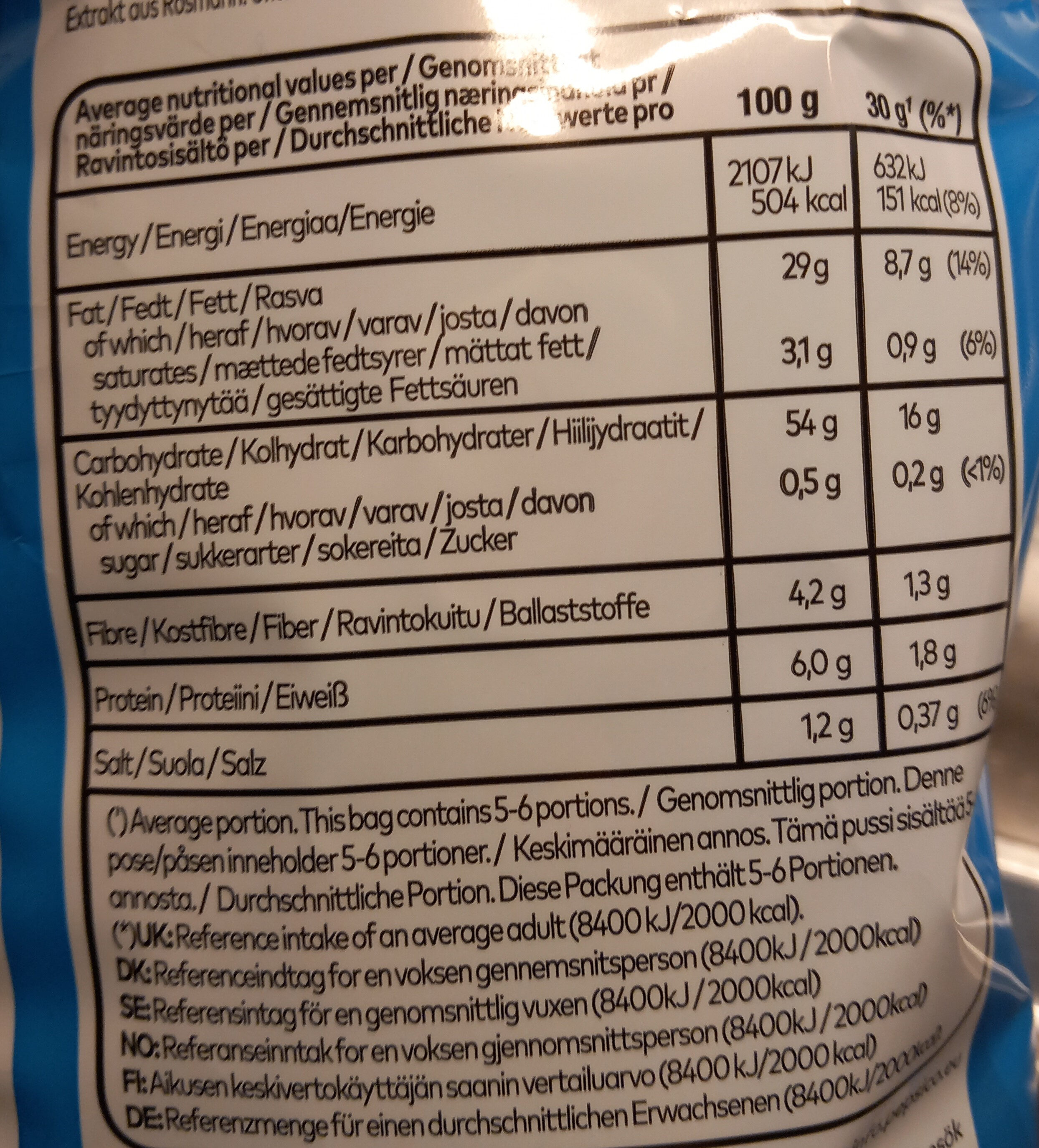 Lays - Nutrition facts