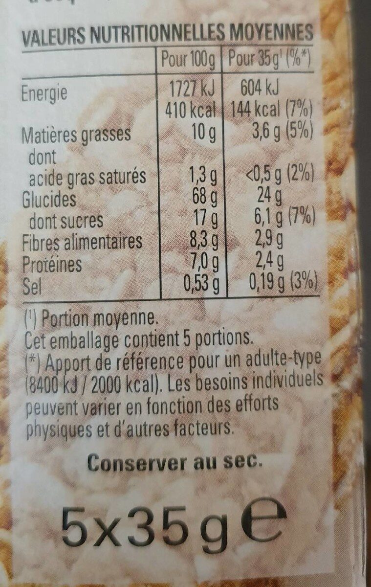 Havermout flocons d'avoine - Voedingswaarden - fr