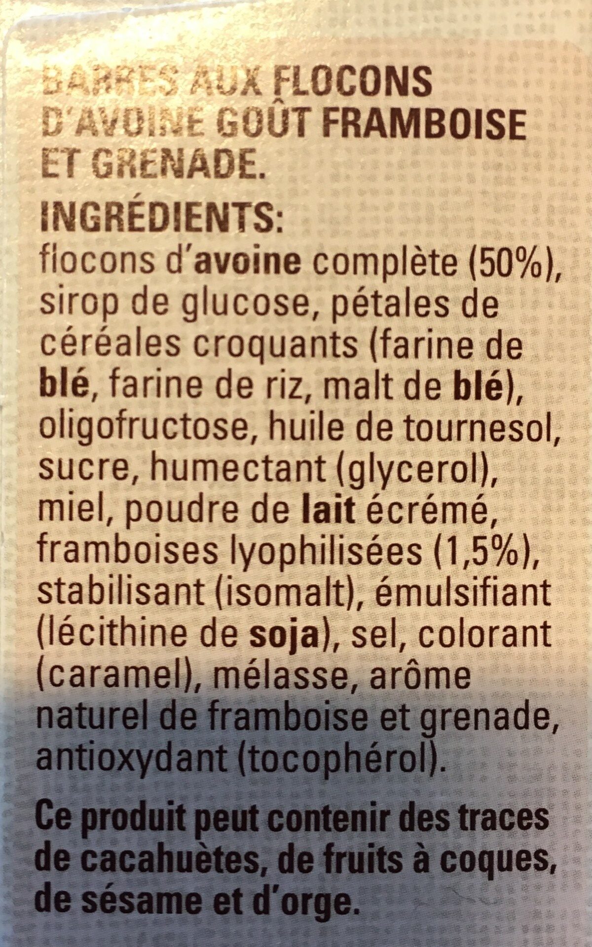 Barres Framboise & Grenade - Ingrediënten - fr