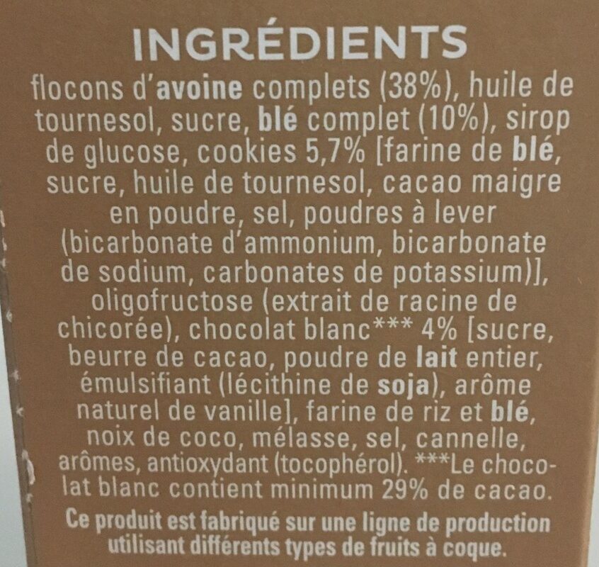 Cruesli Goût cookies & cream - Ingredients - fr