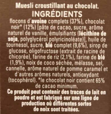 Cruesli Chocolate - Ingrédients
