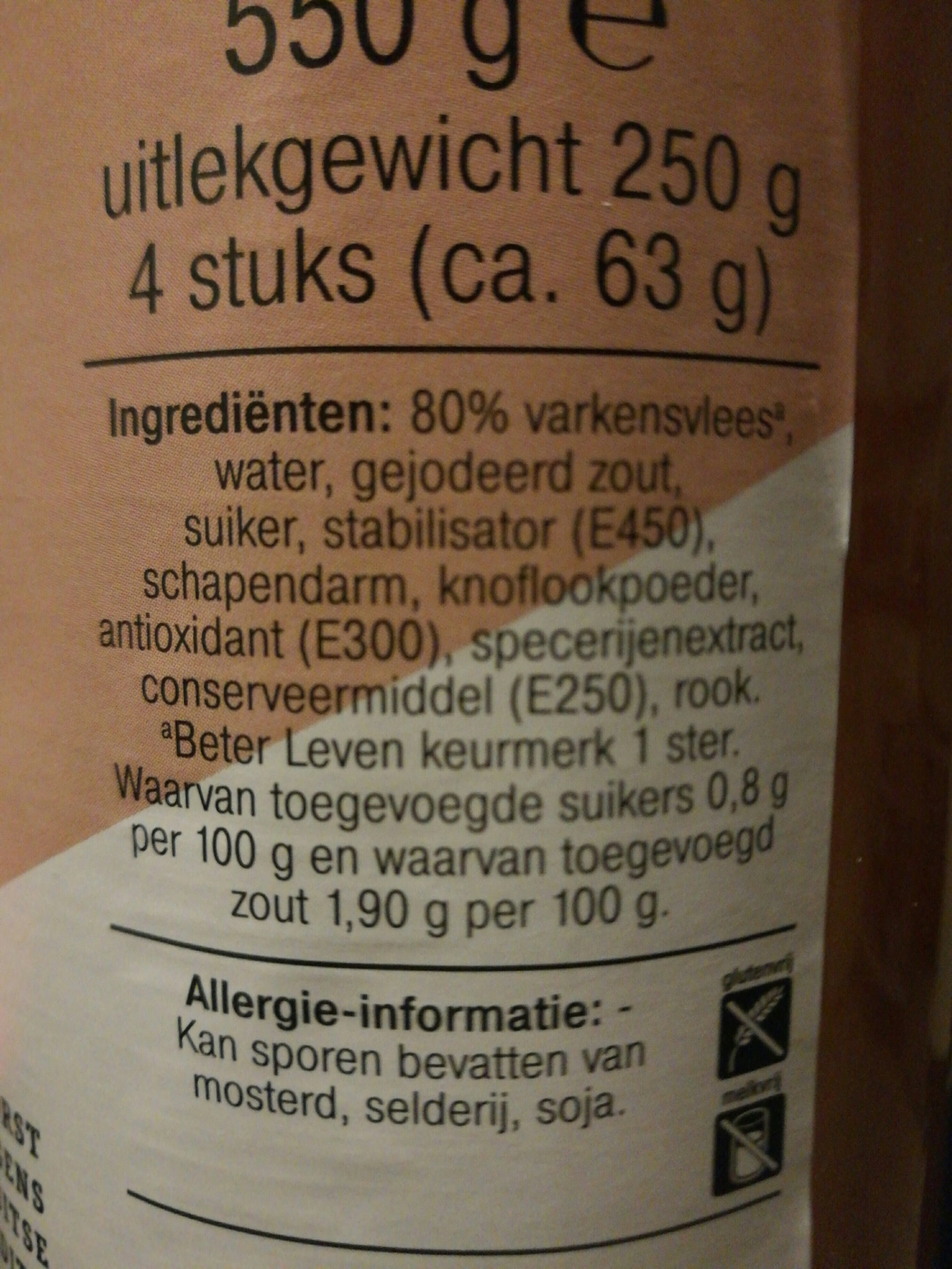 Bockworst - Ingrediënten