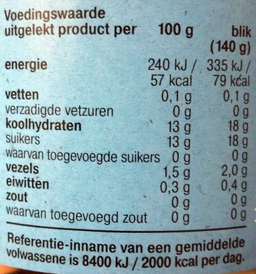 Stukjes ananas op sap - Tableau nutritionnel - nl