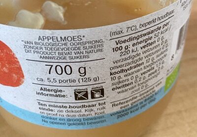 Biologische Appelmoes Pot 720 Gram - Nutrition facts - nl