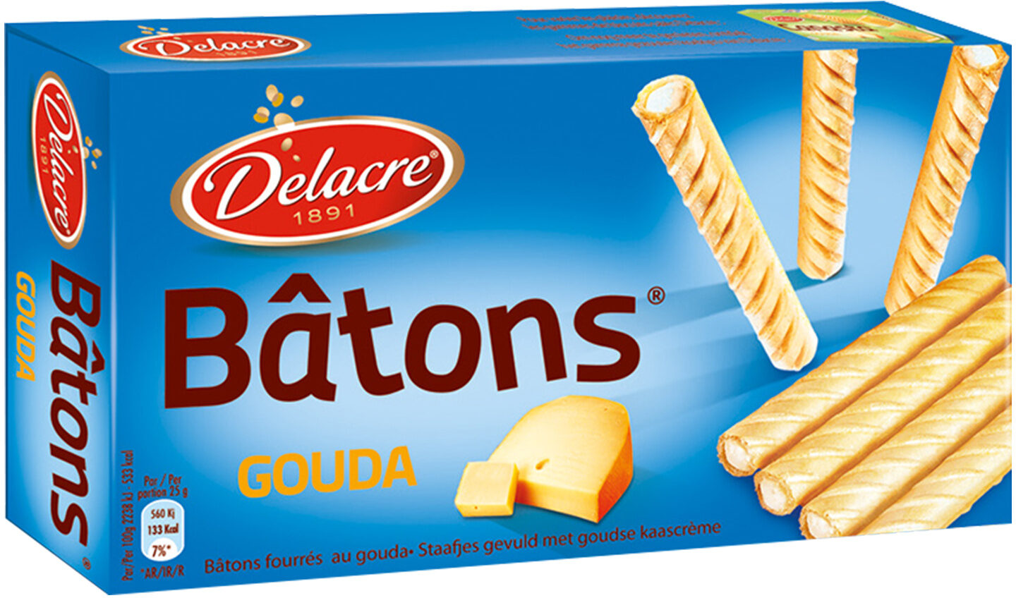 Biscuits Delacre Bâtons Fourrés gouda - 60G - Produit