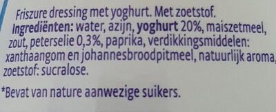 Salata Yoghurt Dressing Zero% - Ingrediënten