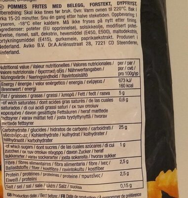Patatine surgelate - Nutrition facts