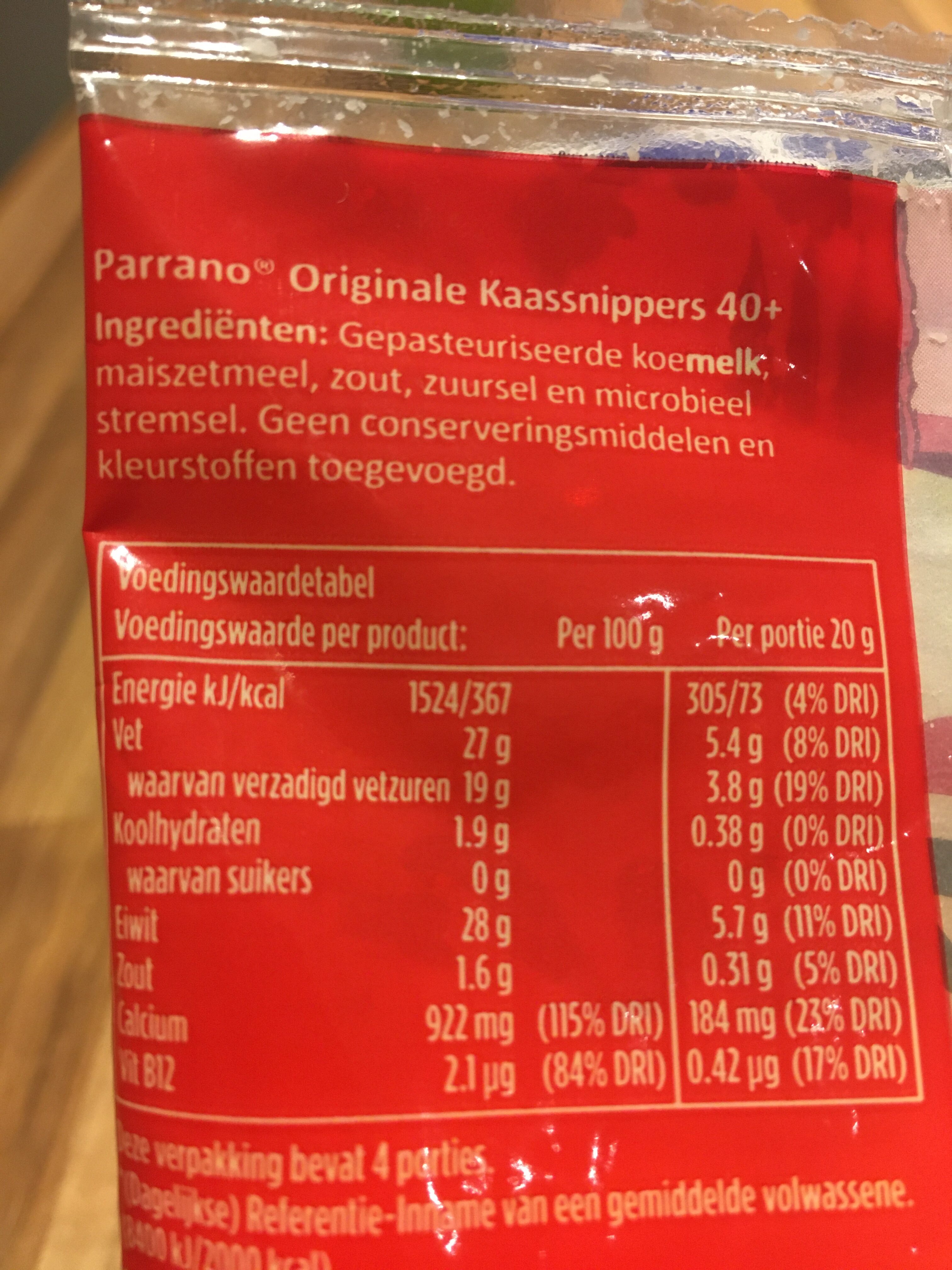 Parrano Originale Kaassnippers 40+ - Nutrition facts - nl