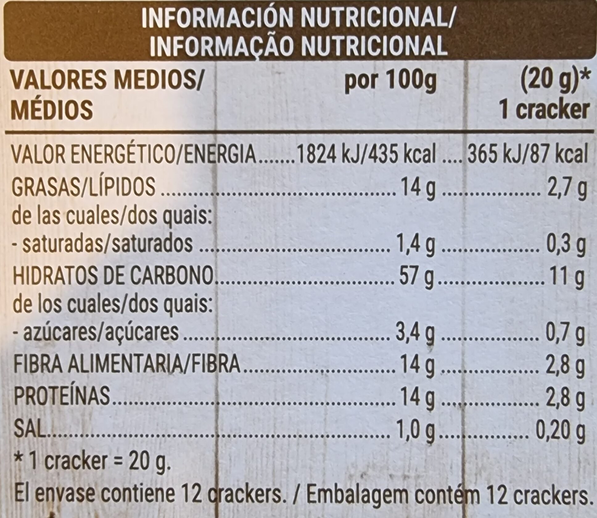 Espelta crackers - Nutrition facts - es