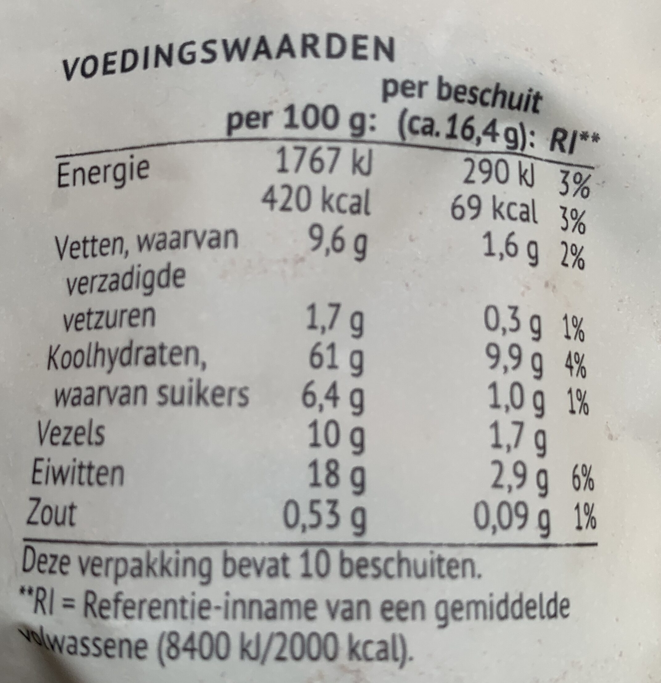 Boeren Beschuit donker volkoren - Nutrition facts - nl