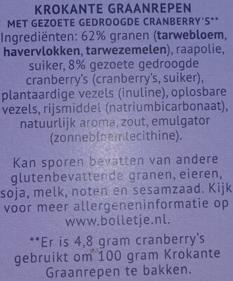 Krokante graanrepen cranberry - Ingrediënten