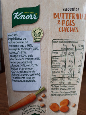 KNORR Et c'est tout Soupe Velouté de Butternut & Pois Chiches 750ml - Ingrédients