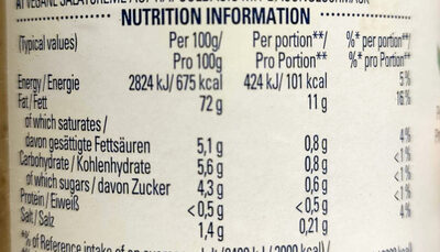 Vegan Mayo Baconnaise - Tableau nutritionnel - en