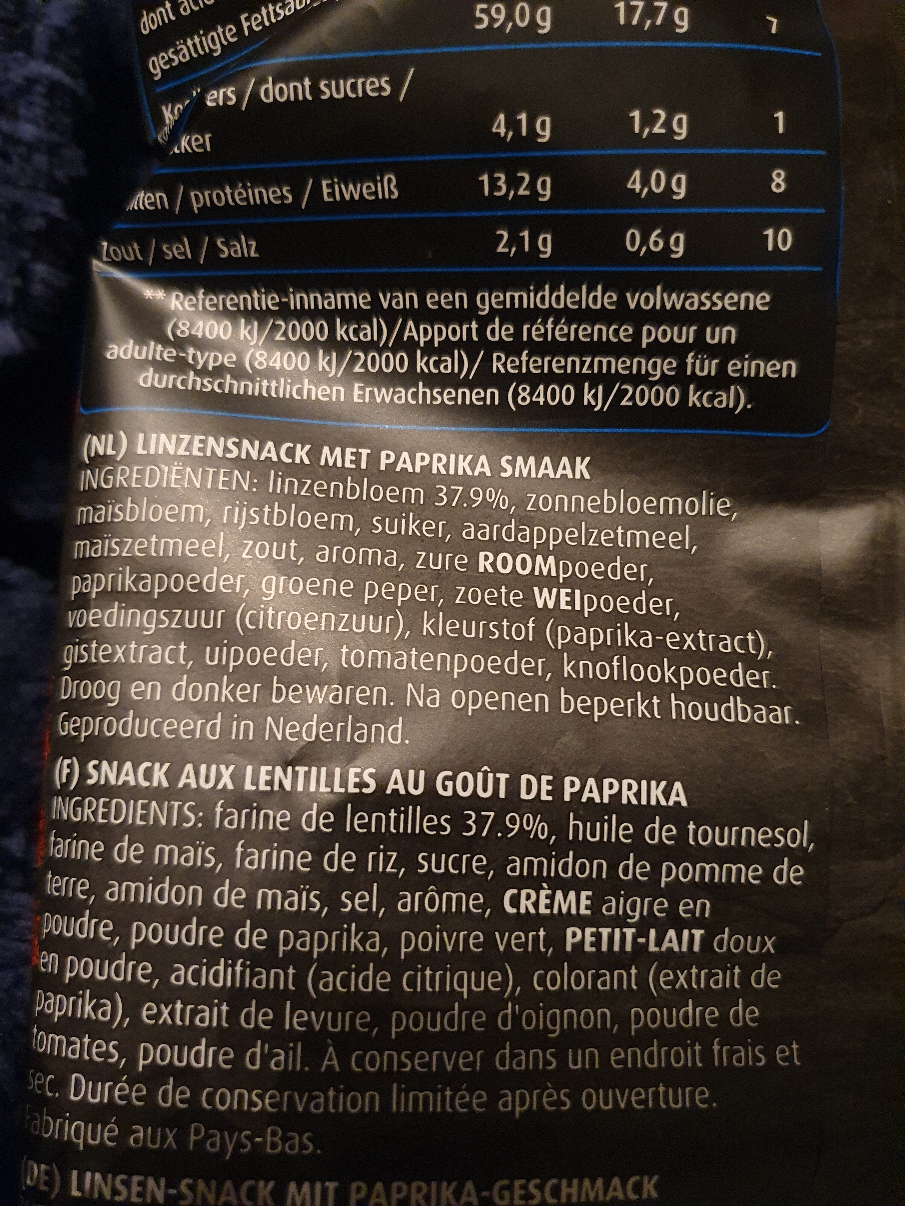 Lentil Chips Paprika - Ingrédients