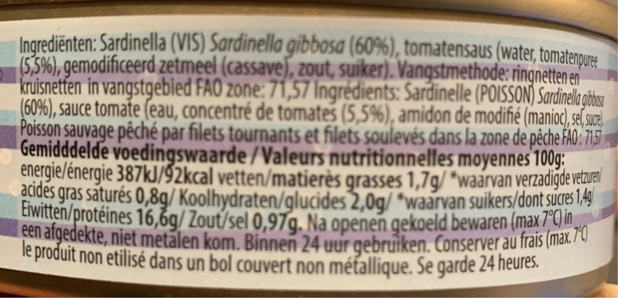 Sardine a la sauce tomate - Ingrédients