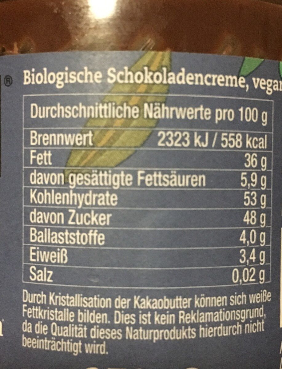 So Vegan So Fein Schokolade, 270 GR Glas - Nutrition facts - de