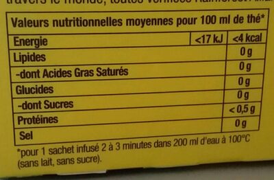 Lipton Yellow Label Thé Noir Opération Emmaüs 60 sachets - Tableau nutritionnel
