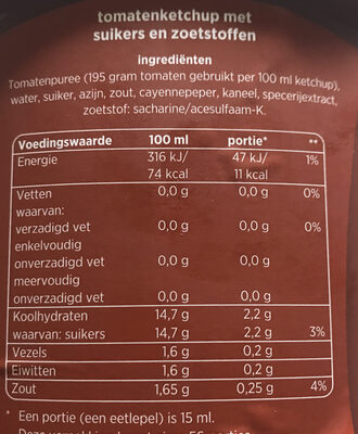 Tomatenketchup - Nutrition facts - nl