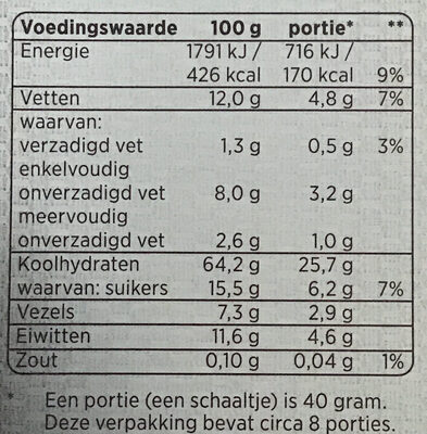 Granola naturel - Nutrition facts - nl