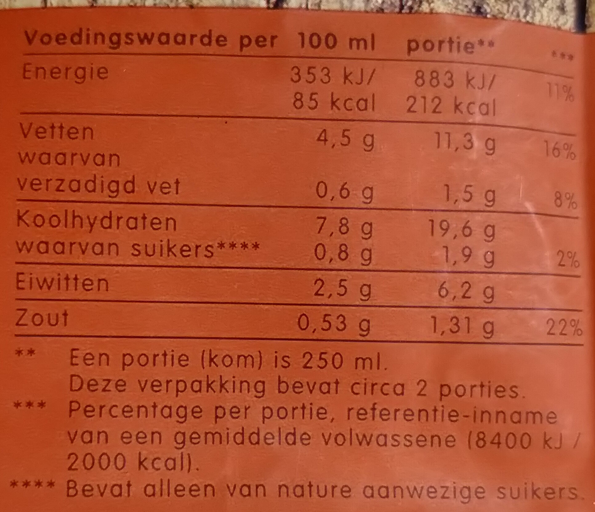 Linzensoep - Nutrition facts - nl