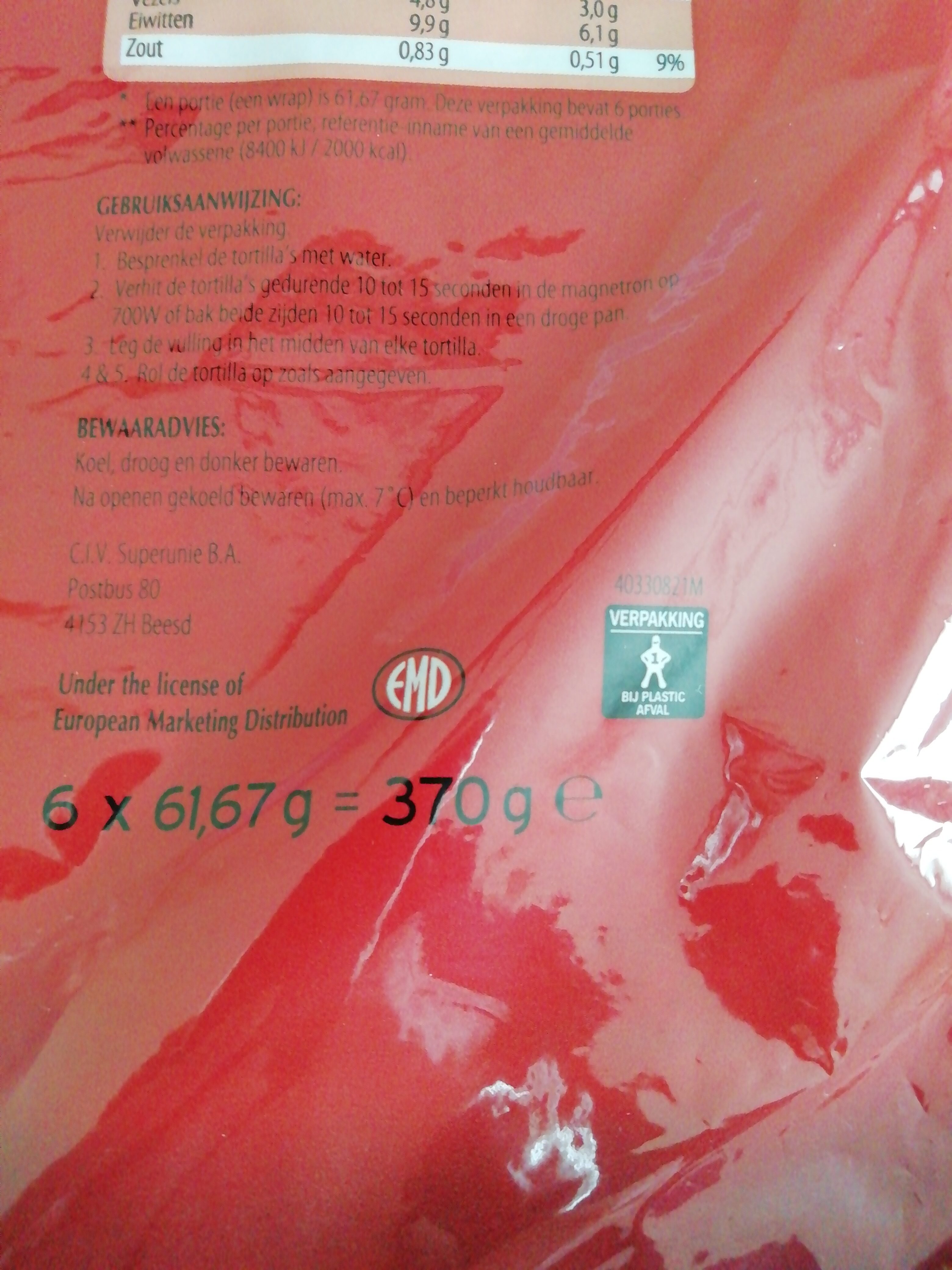 Bieten wraps - Recyclinginstructies en / of verpakkingsinformatie