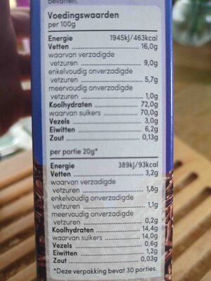 chocolade hagelslag melk - Nutrition facts - nl