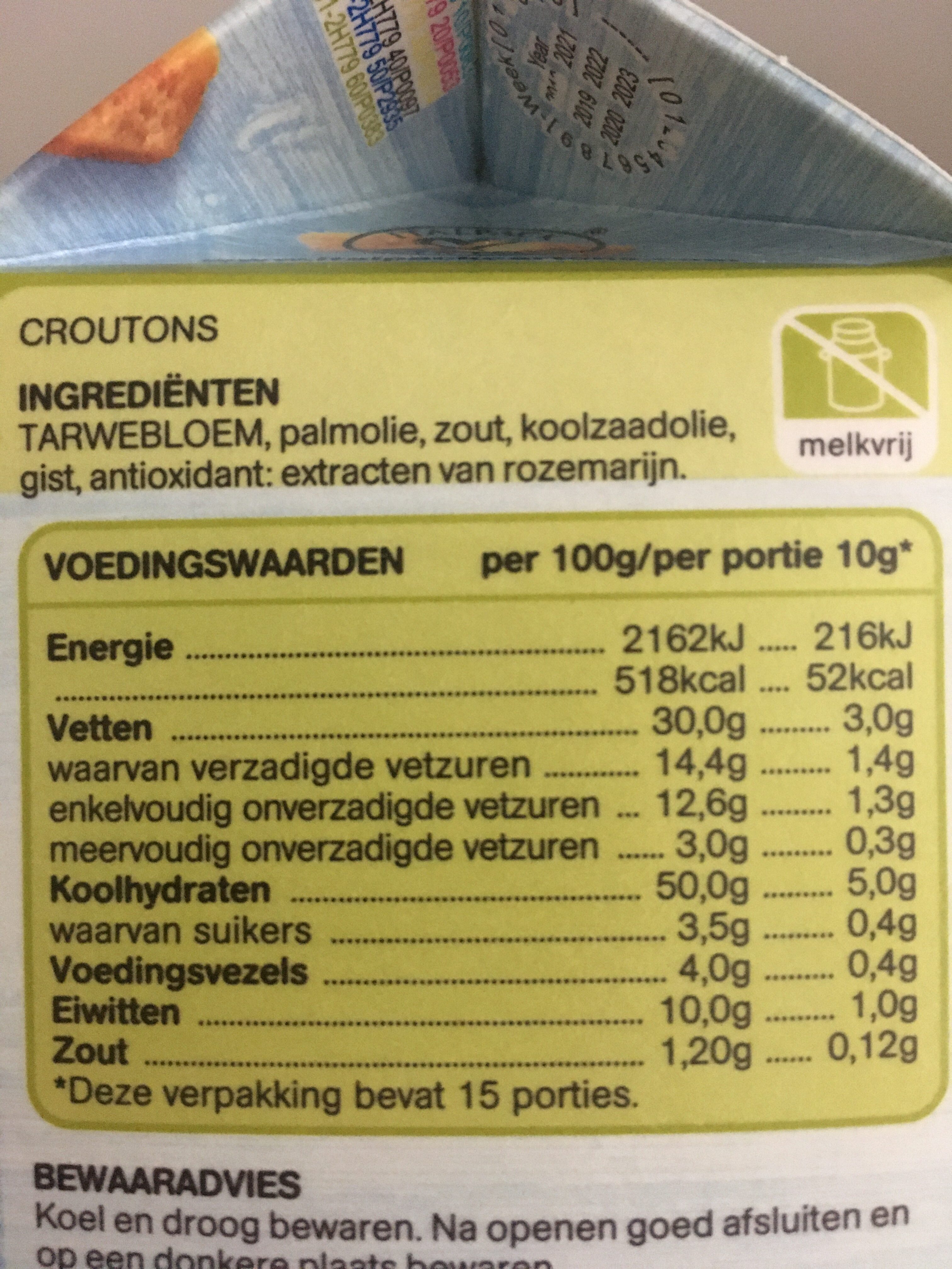 Soep Croutons Naturel - Voedingswaarden