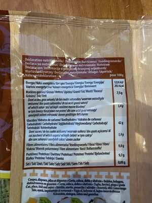 Wraps intégral Blé complet - Tableau nutritionnel
