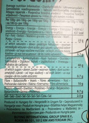 Palomitas saladas de microondas - Información nutricional