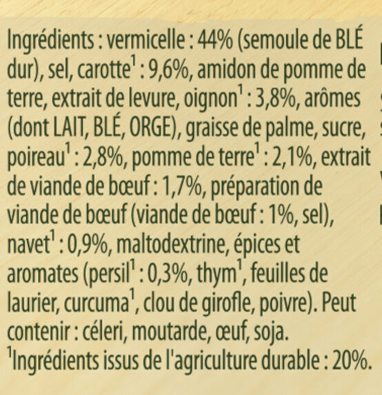 Knorr Soupe Déshydratée Pot-au-Feu aux Vermicelles et Carottes 55g - Ingrédients