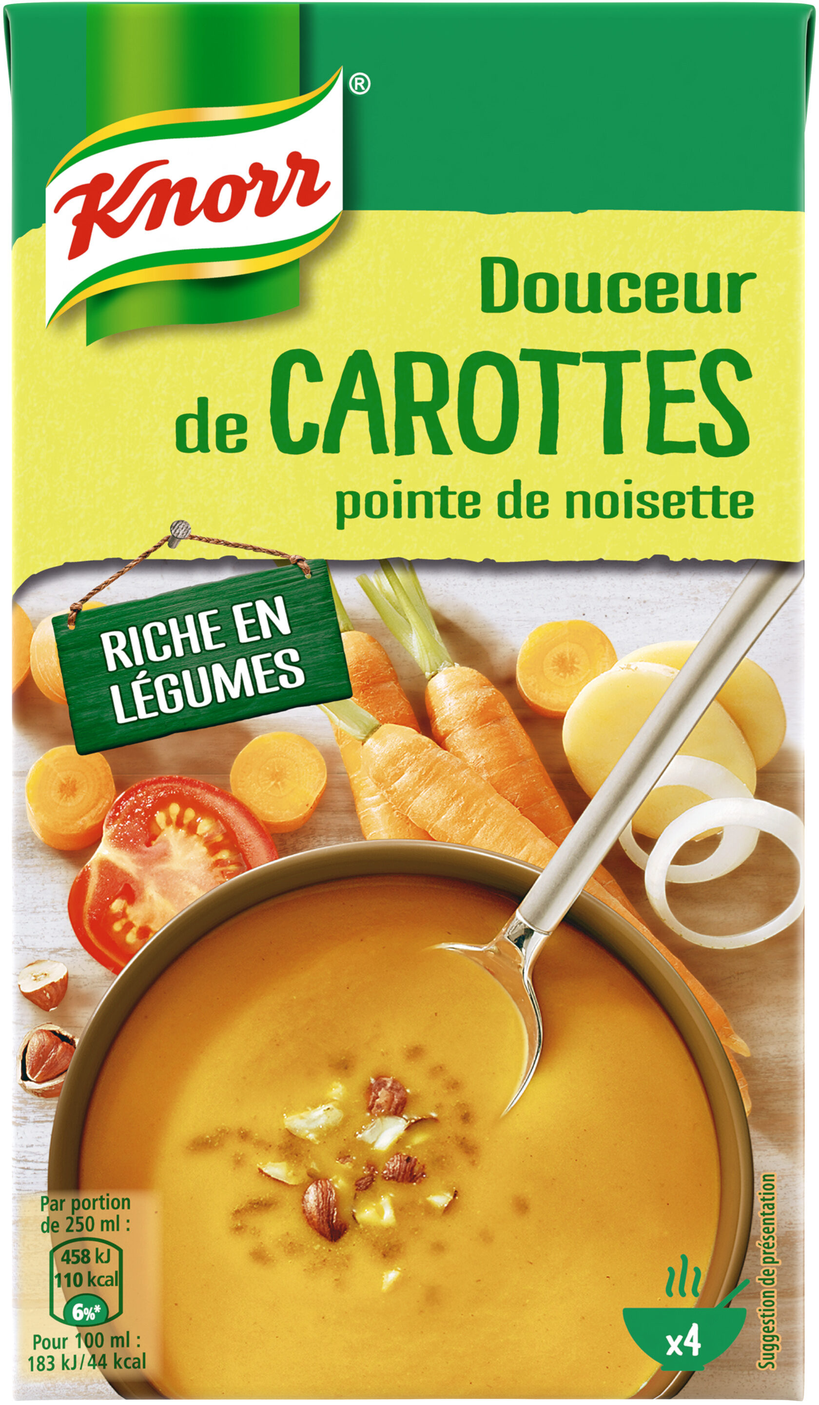 Knorr Soupe Liquide Douceur de Carottes Pointe de Noisette Brique 4 Portions 1L - Produit