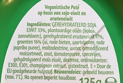 Vega paté - Ingrédients - nl