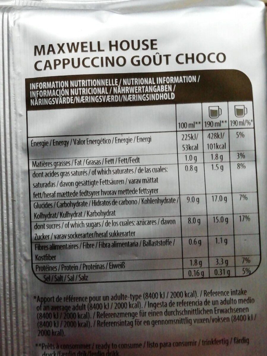 Tassimo cappuccino goût choco - Tableau nutritionnel
