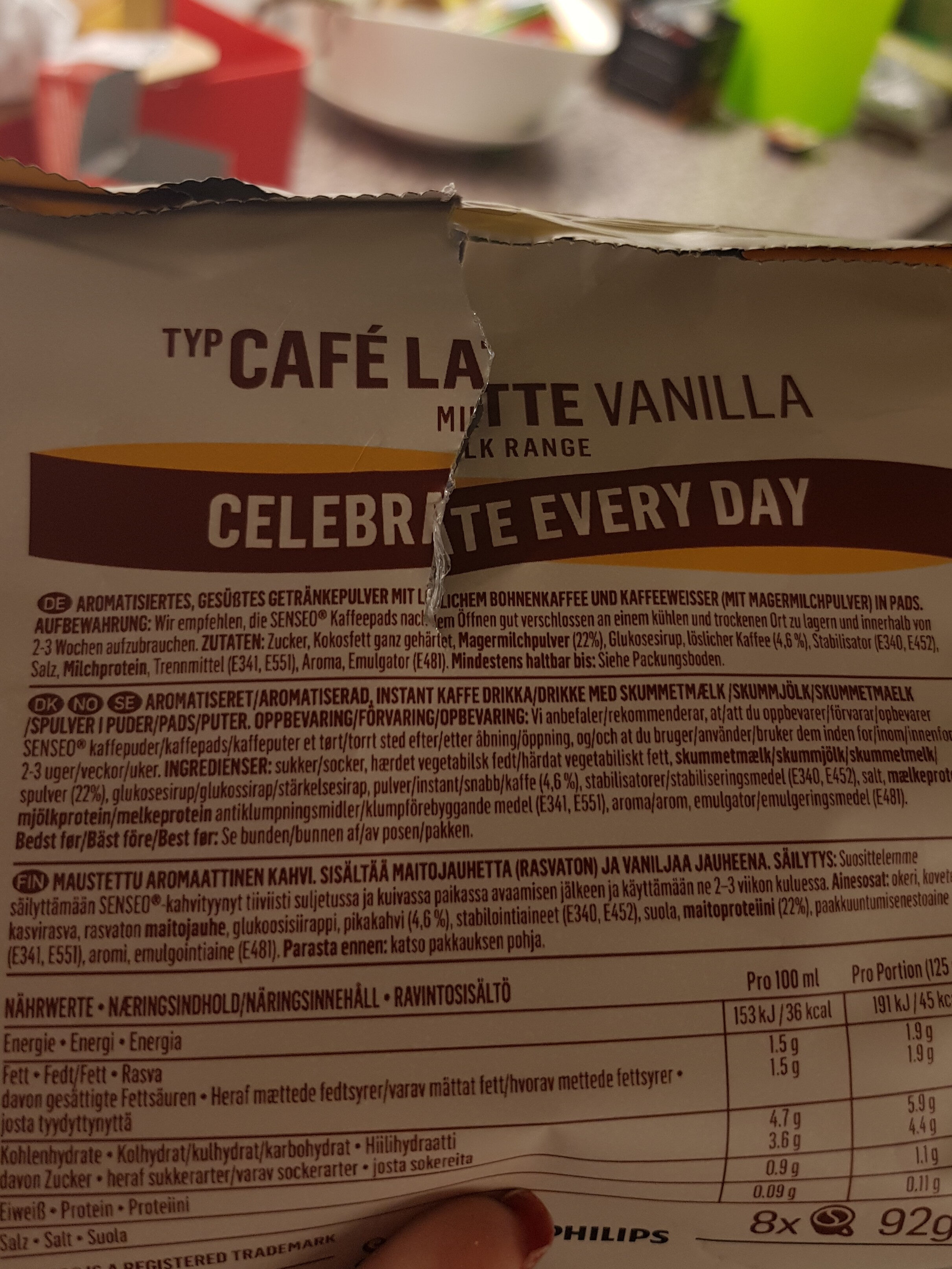 Cafe latte Vanilla - Ingredienti - de